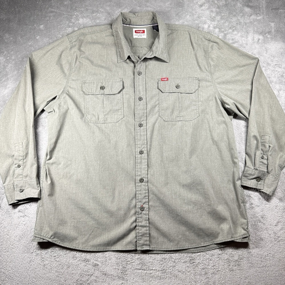 Wrangler Long Sleeve Button Up Work Shirt Men's 2XL Green Utility Pockets